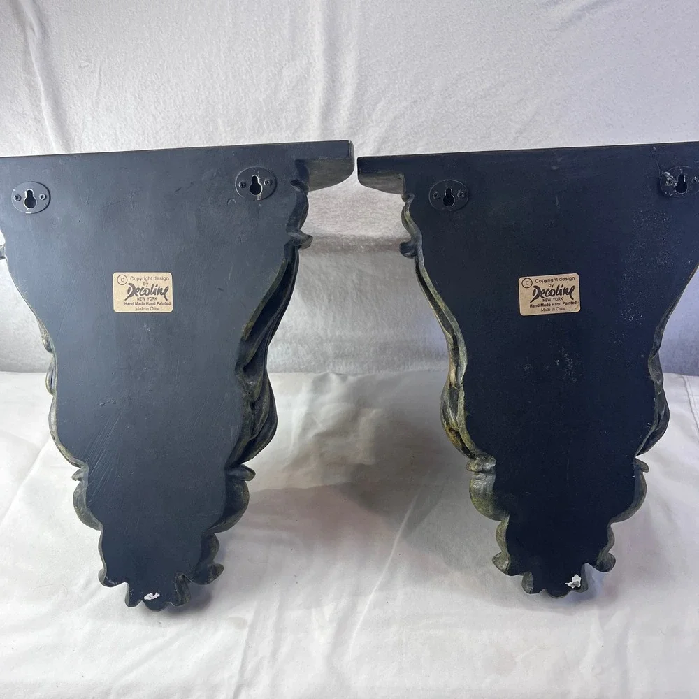 Decoline New York Wall Corbel Sconce Pair Antique Bronze Verdigris Floral 12.5in